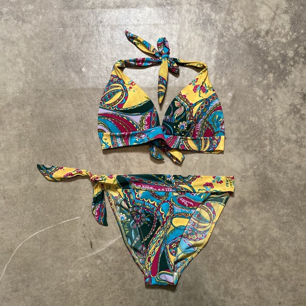 Pain de Sucre Bikini Womens 34B Top Medium Bottom Multicolor Paisley Swim Set